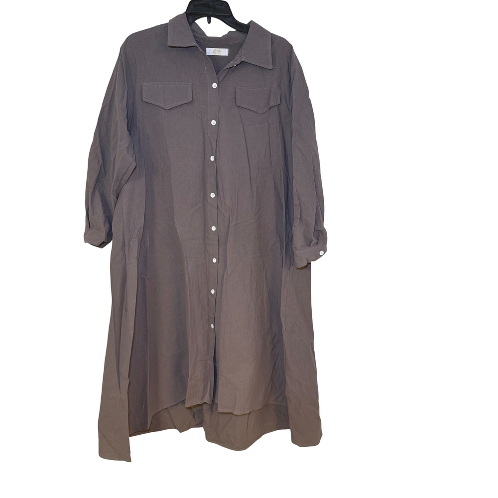 iminoaru‎ Long Sleeve Button Front Shirt Dress Purple Gray Oversized Midi size L